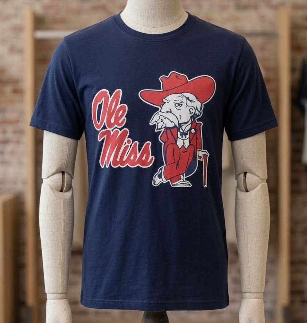 Ole Miss Rebels Colonel Reb Mascot Graphic T-Shirt Navy Blue XXL